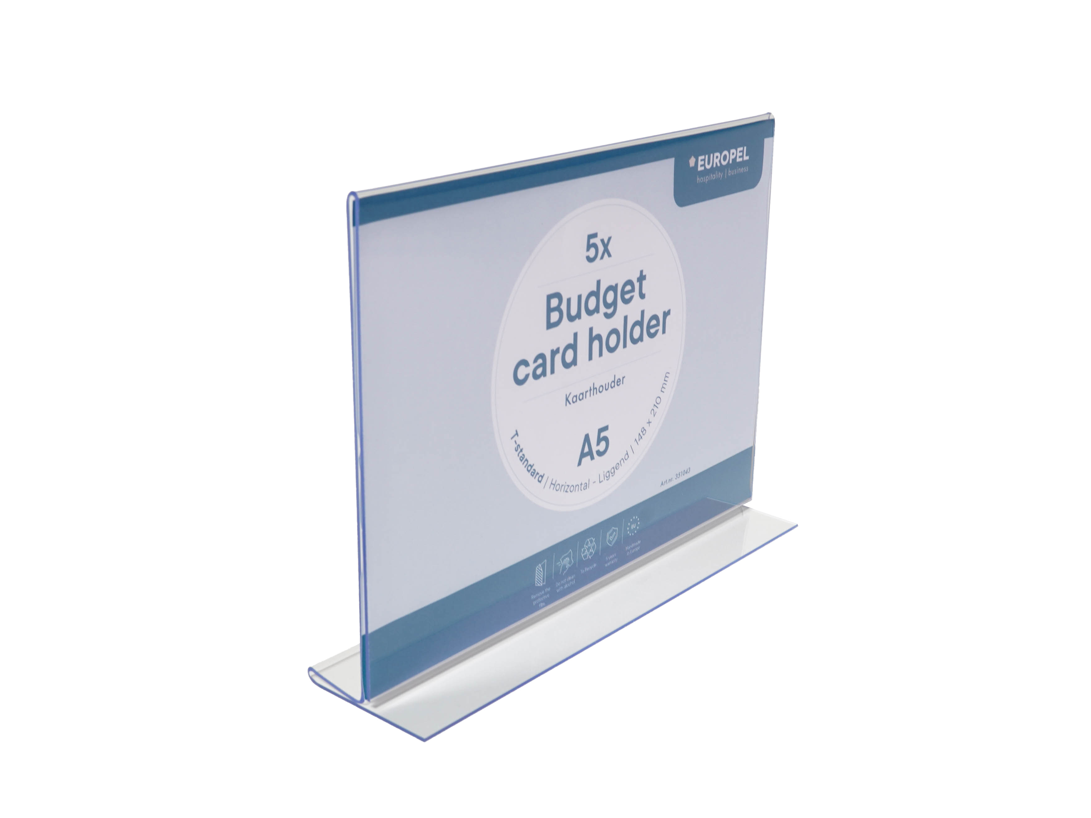Europel Cardholder Budget T-Stand A5 1.5 mm Landscape Acrylic – Set of 5