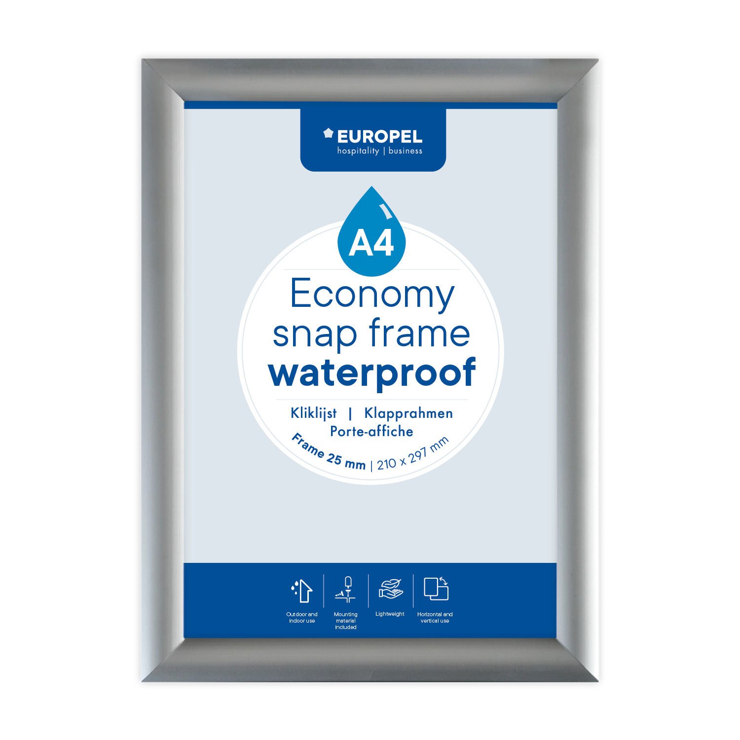 Europel Snap Frame Economy waterproof A4 silver 25 mmEuropel Snap Frame Economy waterproof A4 silver 25 mm