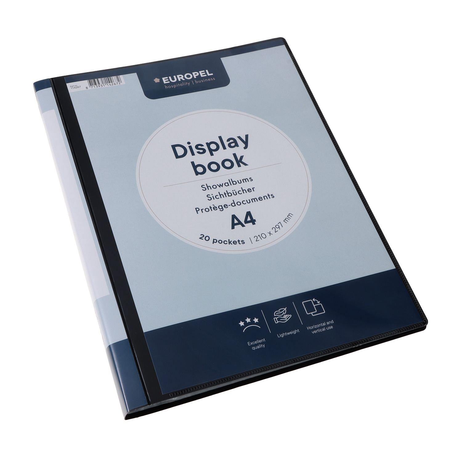 Europel Display Book Frontview A4 20 Pockets Black