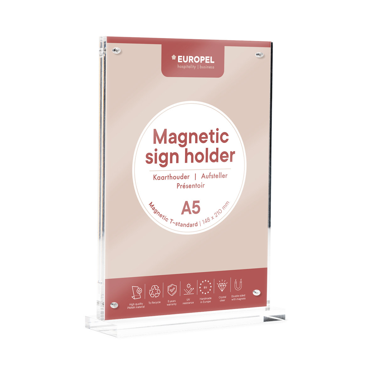Europel Sign Holder Luxe T-standard A5 Portrait Acryl