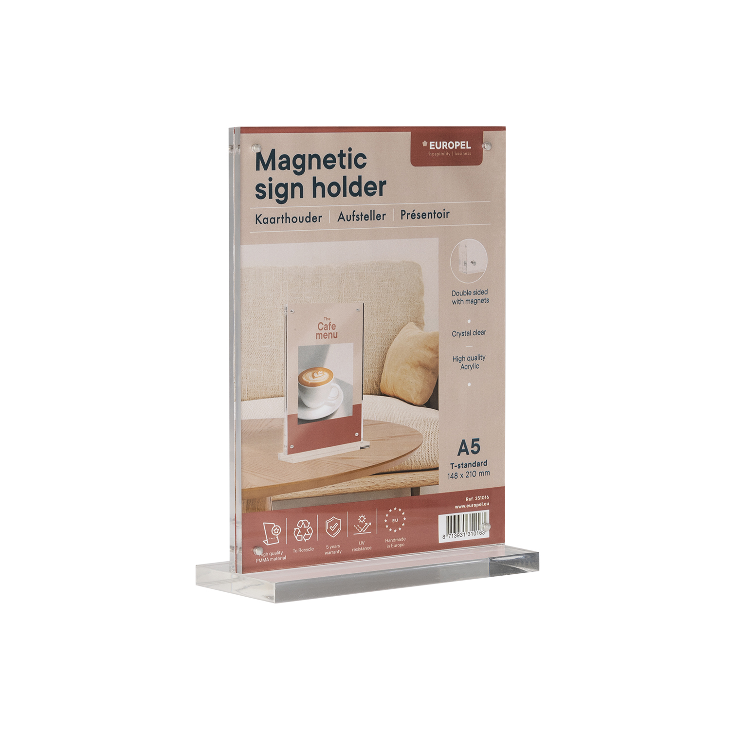 Europel Sign Holder Luxe T-standard A5 Portrait Acryl
