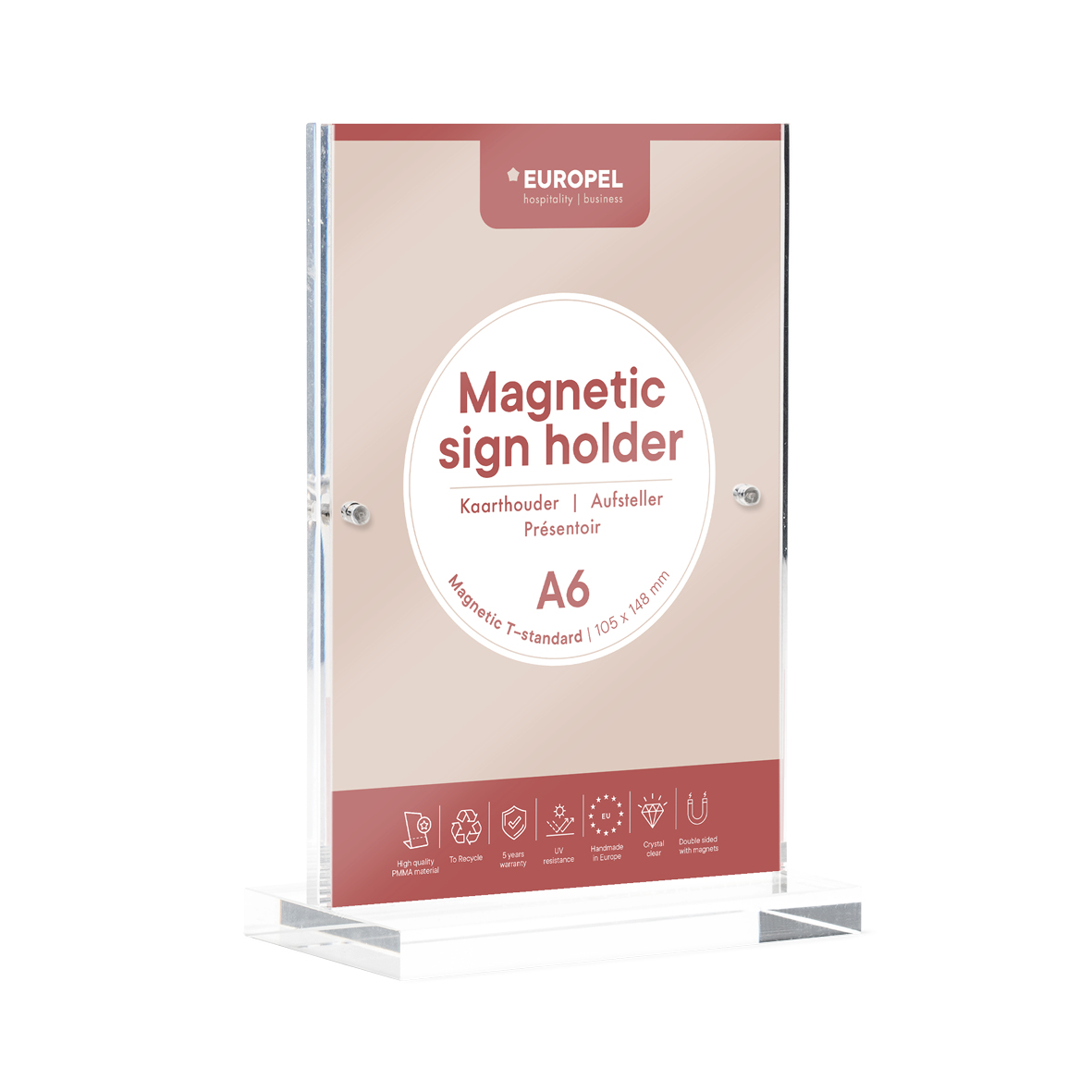 Europel Sign Holder Luxe T-standard A6 Portrait Acryl