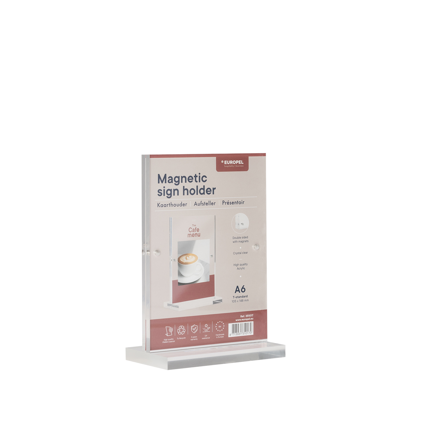 Europel Sign Holder Luxe T-standard A6 Portrait Acryl