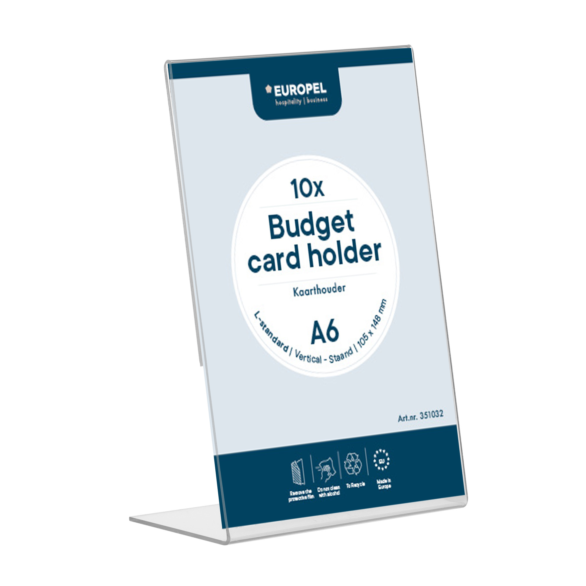 Europel Cardholder Budget L-Stand A6 1.5 mm Portrait Acrylic – Set of 10