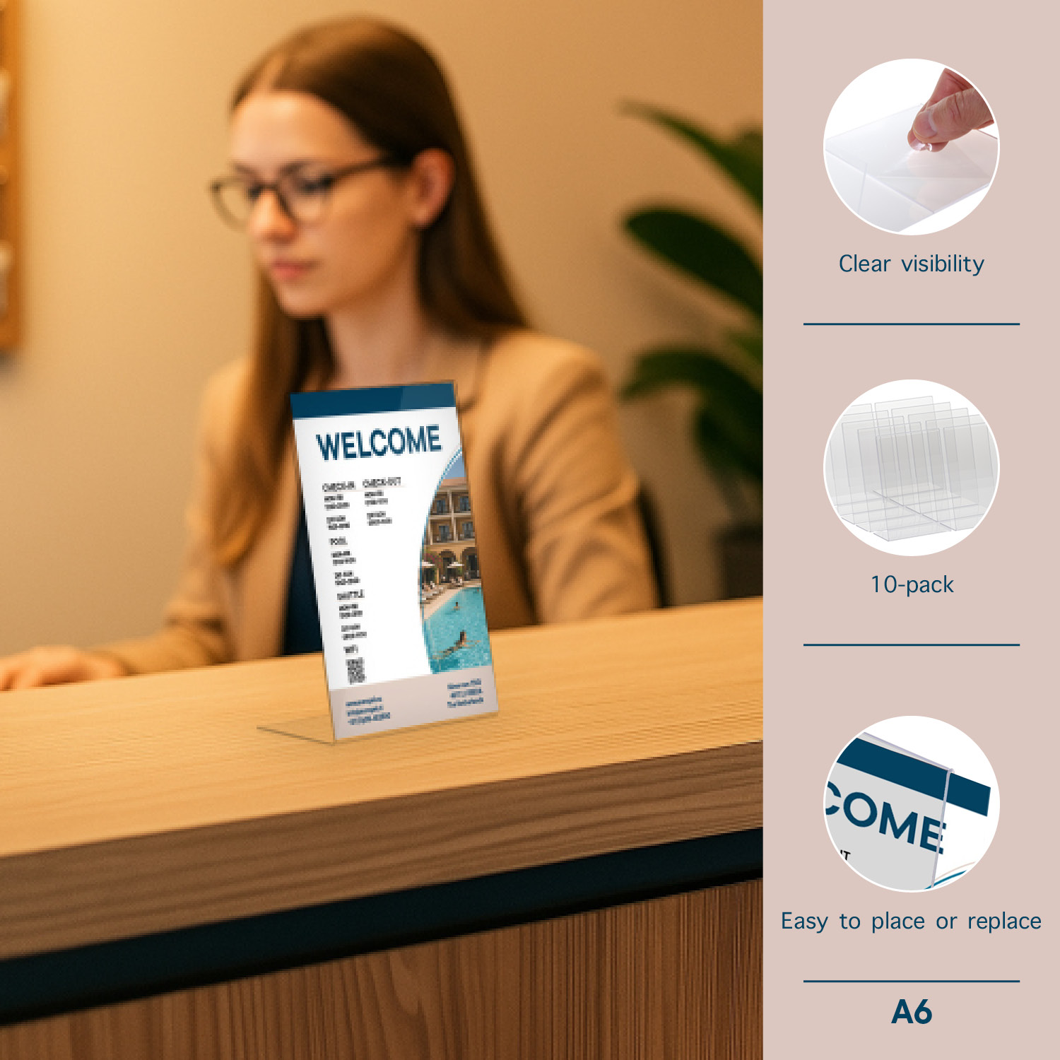 Europel Cardholder Budget L-Stand A6 1.5 mm Portrait Acrylic – Set of 10