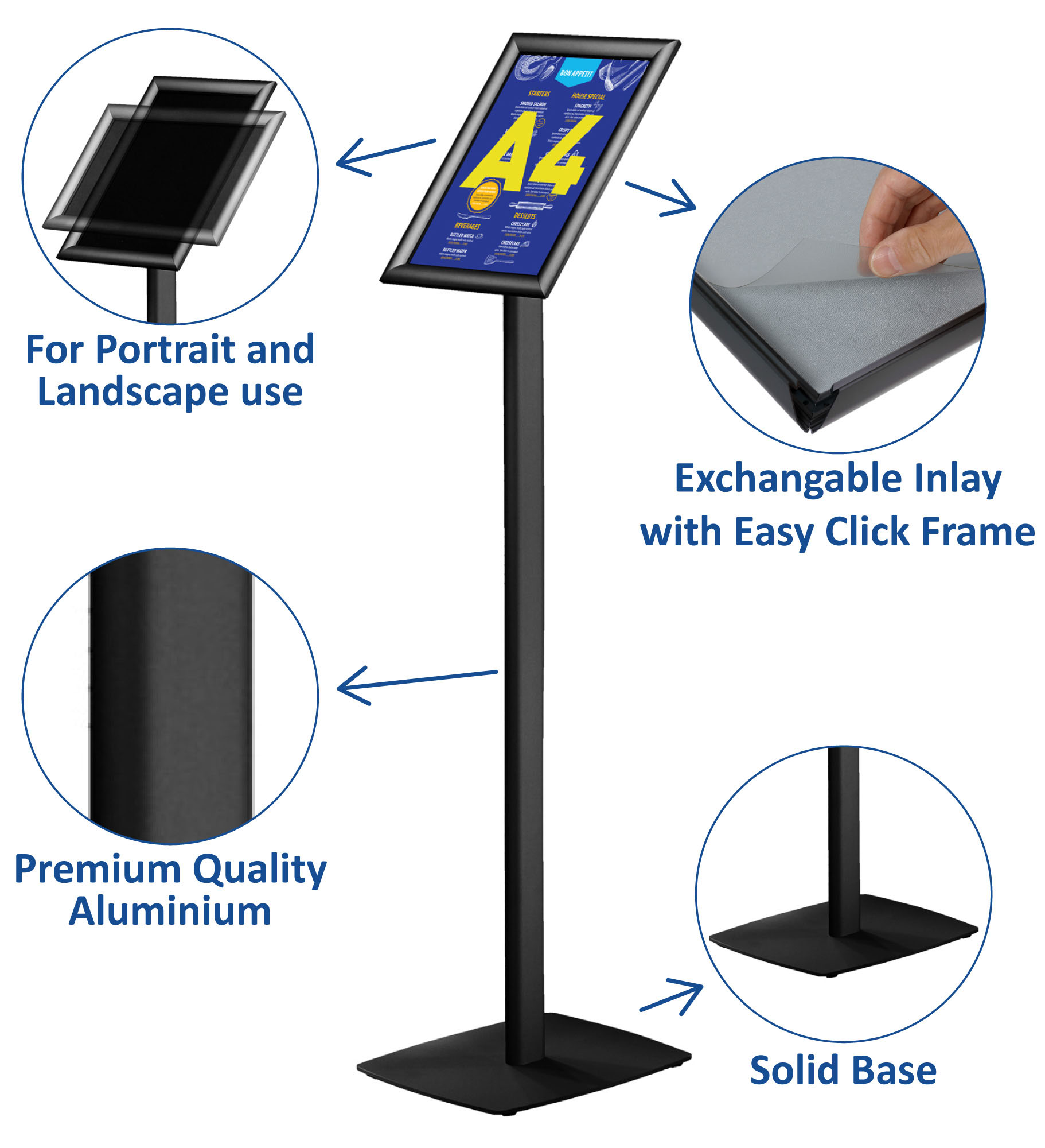 Europel Infostand with Snap Frame Premium A4 25 mm Black