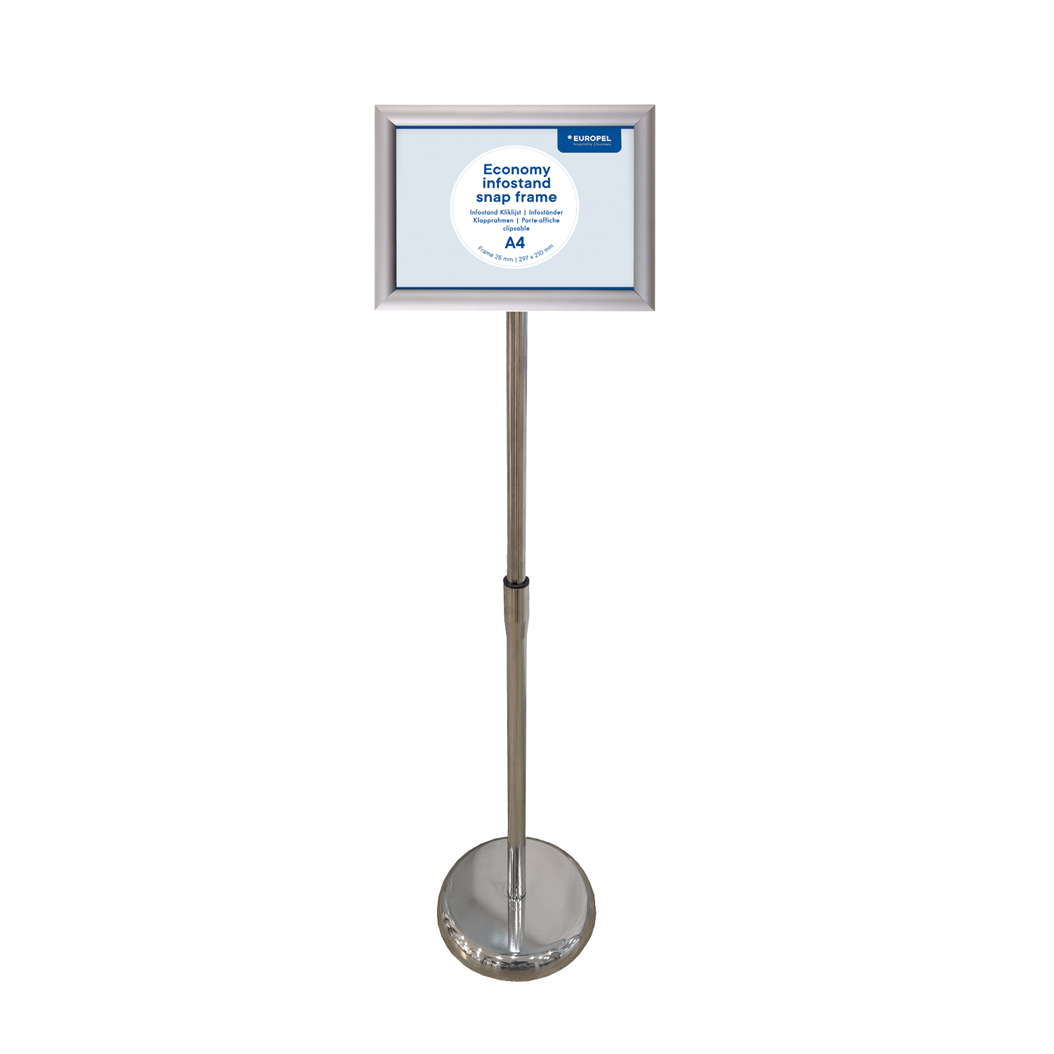 Europel Infostand Economy with Snap Frame A4 25 mm Silver 