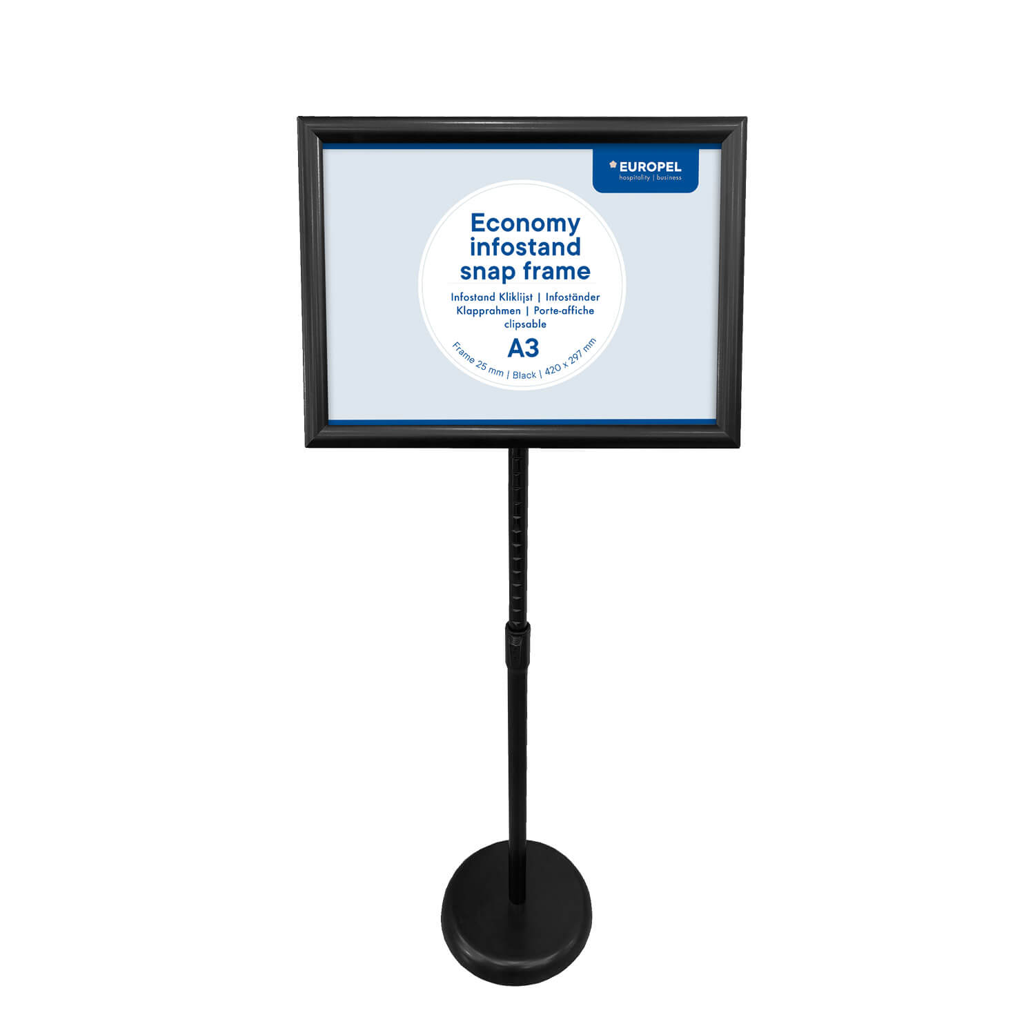 Europel Infostand Economy with Snap Frame A3 25 mm Black 