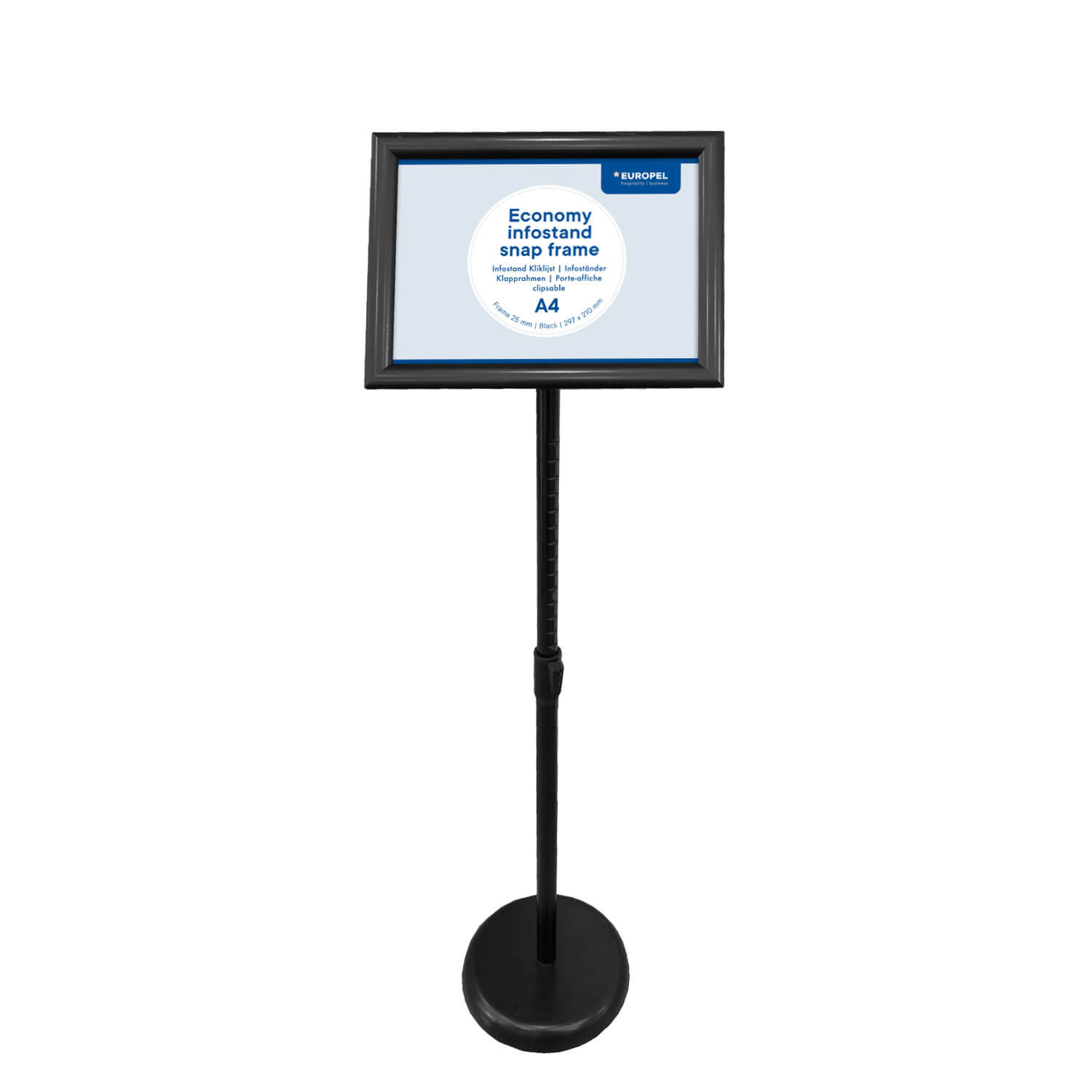 Europel Infostand Economy with Snap Frame A4 25 mm Black 