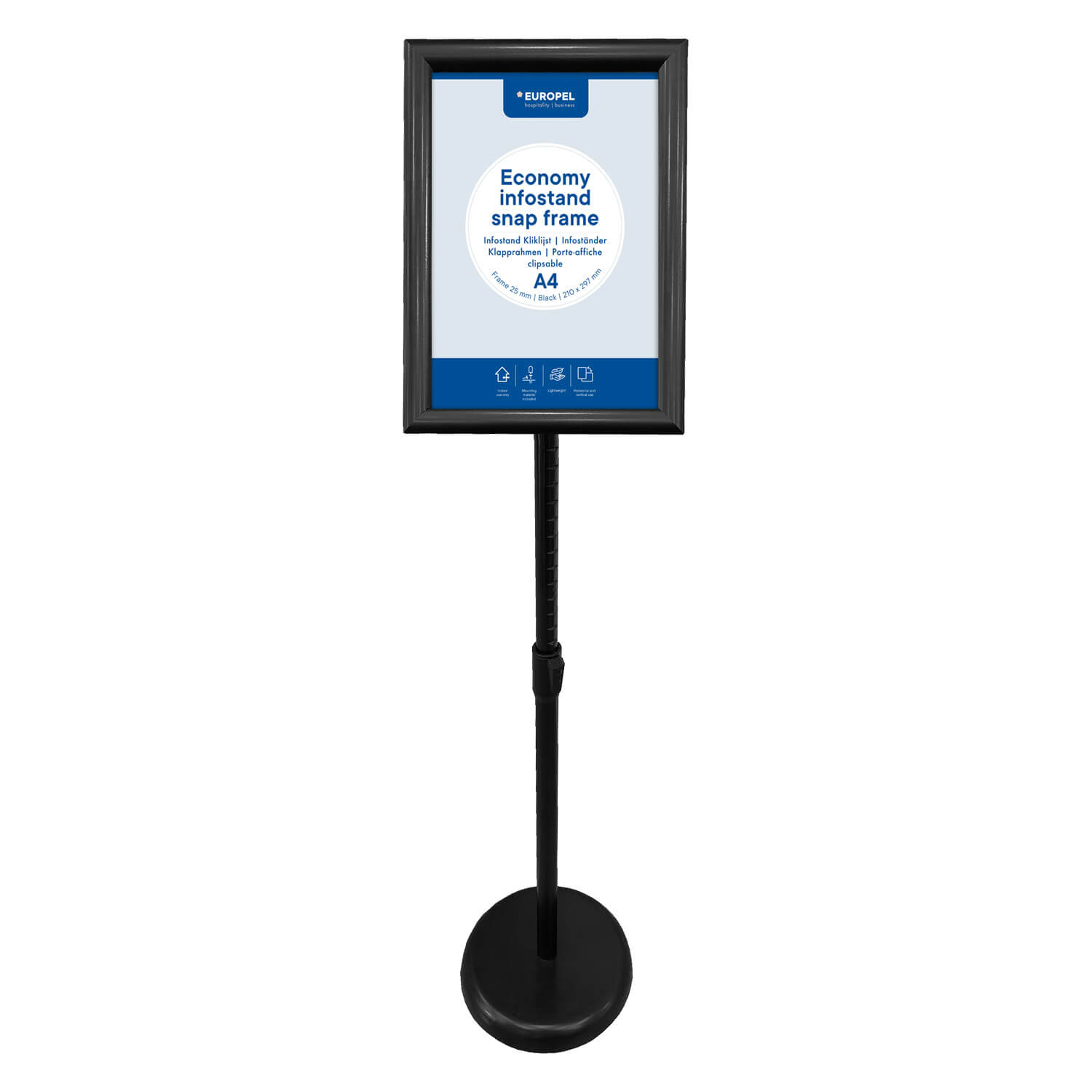 Infostand Europel Economy black with Snap Frame A4 25mmInfostand Europel Economy black with Snap Frame A4 25mm