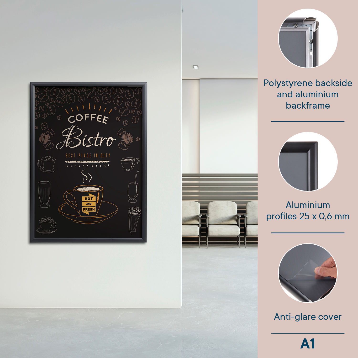 Europel Snap Frame Economy A1 25 mm Black