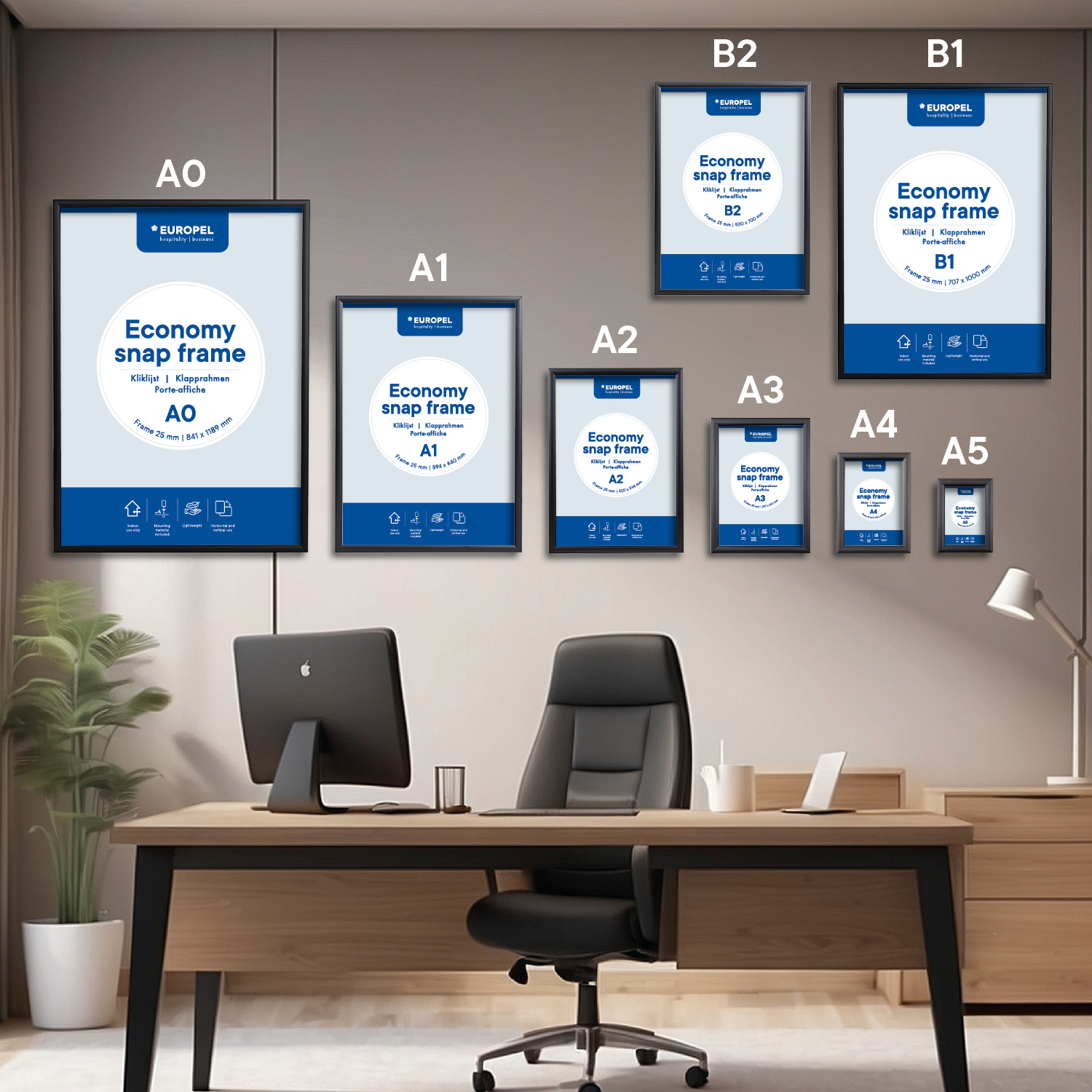 Europel Snap Frame Economy A1 25 mm Black