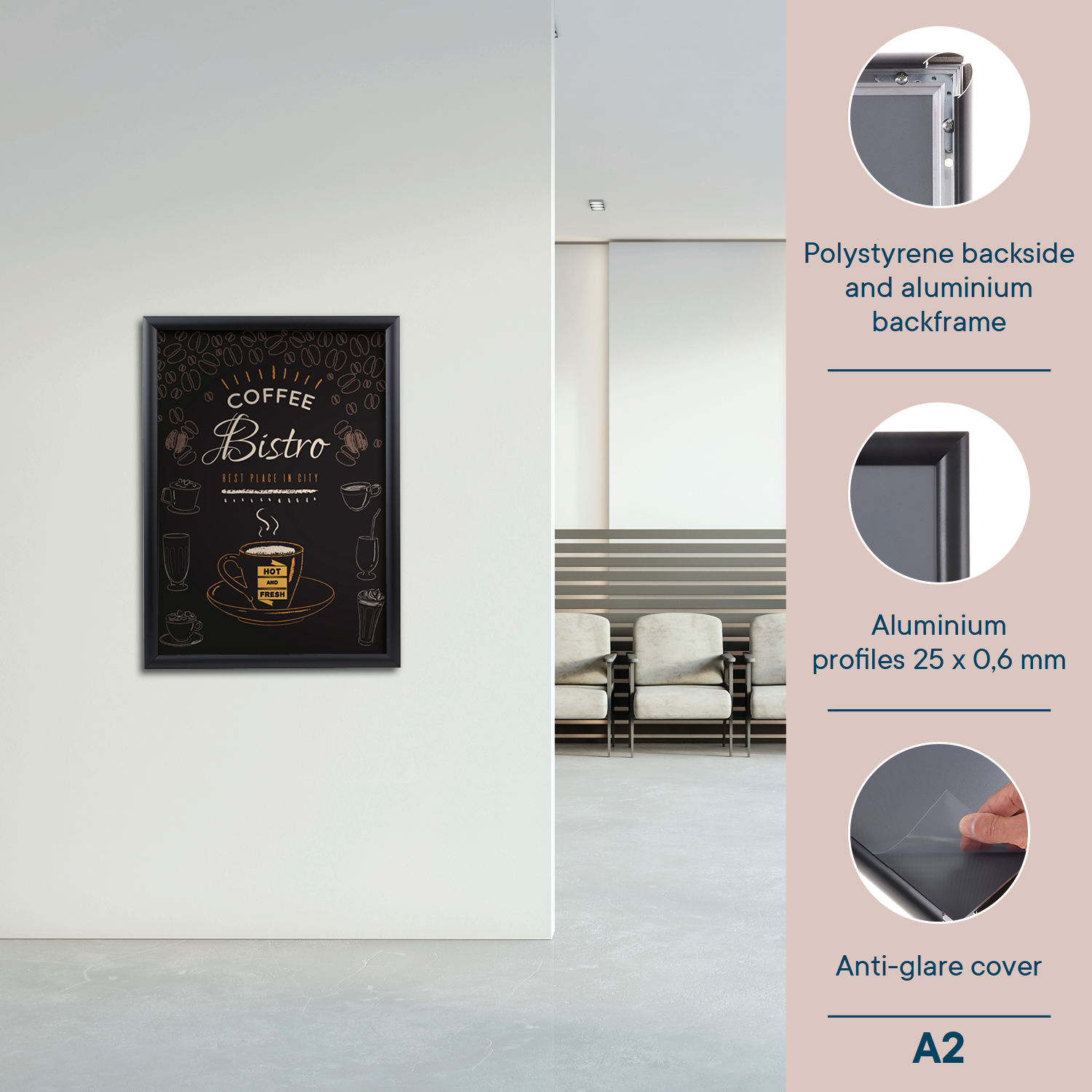 Europel Snap Frame Economy A2 25 mm Black