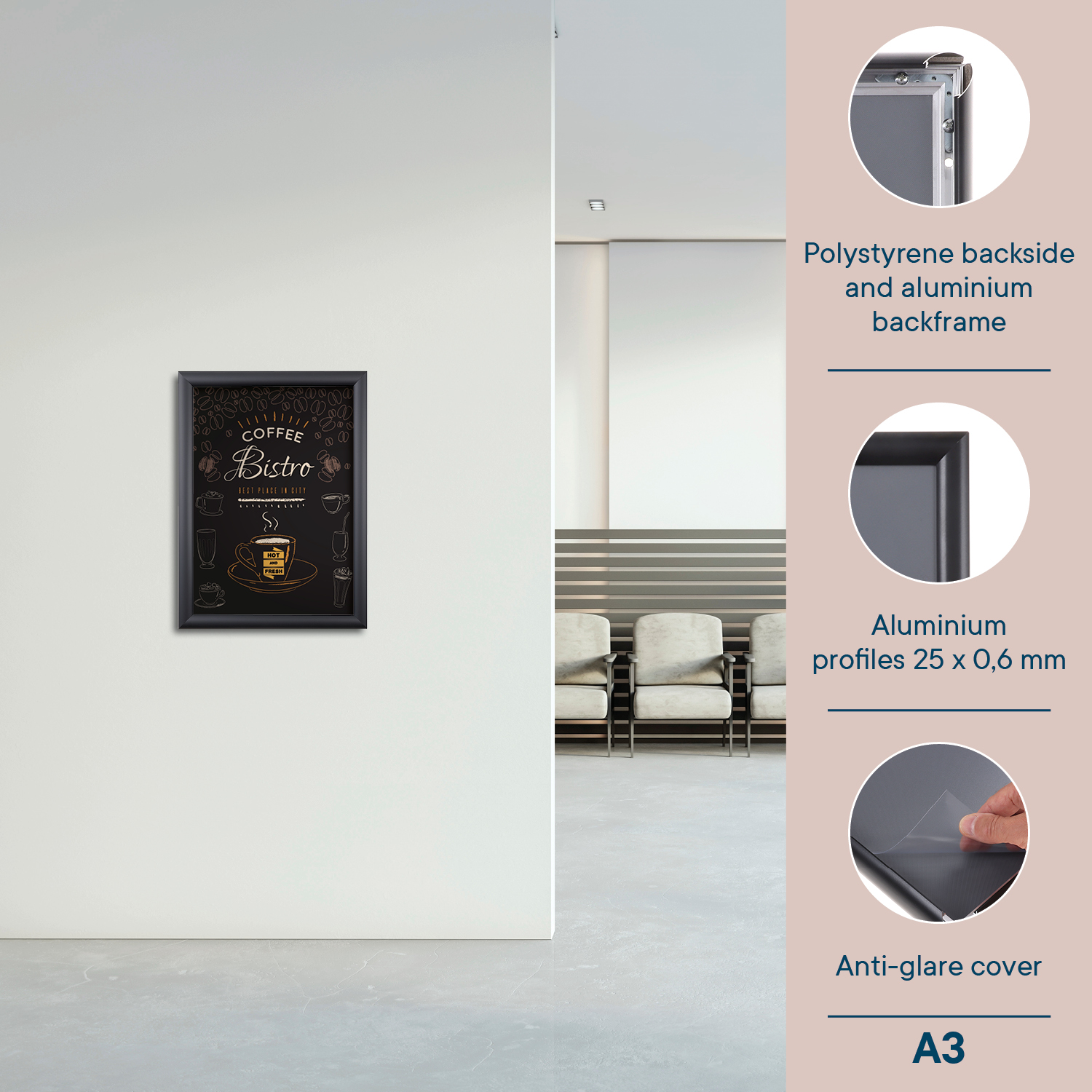 Europel Snap Frame Economy A3 25 mm Black