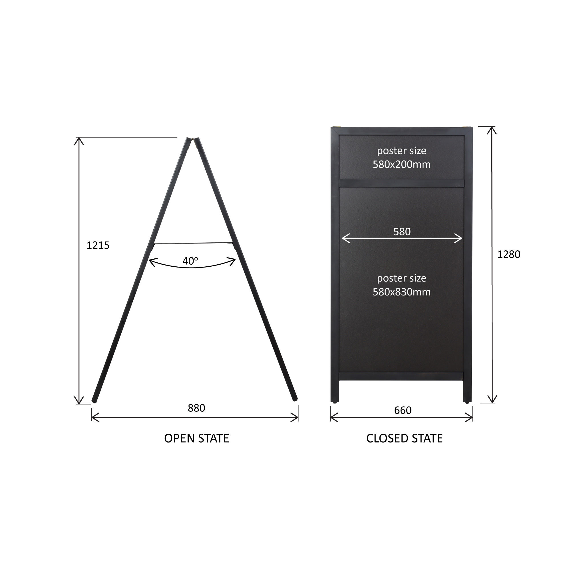 Europel Chalkboard with Header 660 x 1280 mm DELUX Black