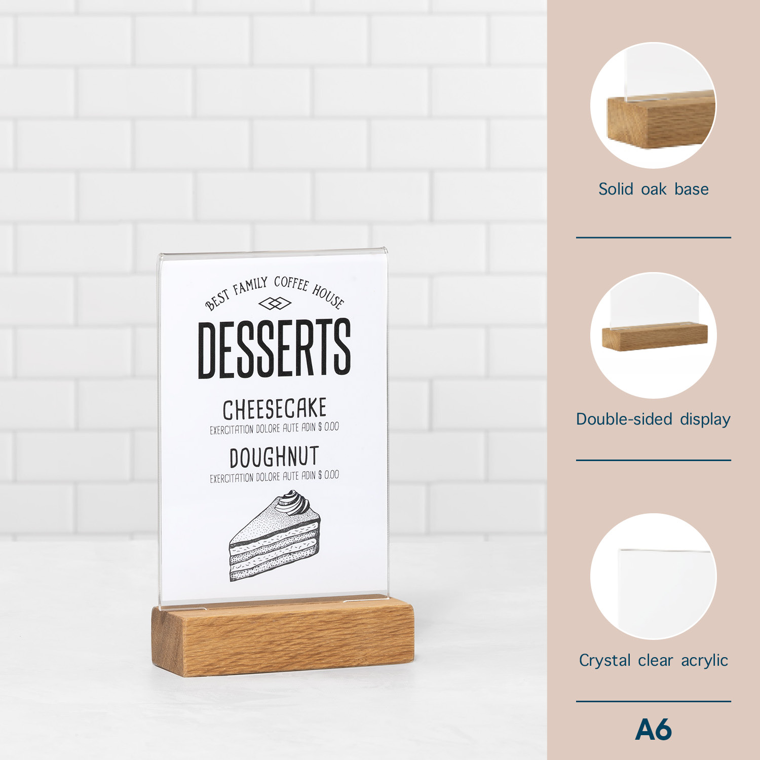 Europel Sign Holder A6 Portrait Acryl with Wood Base 