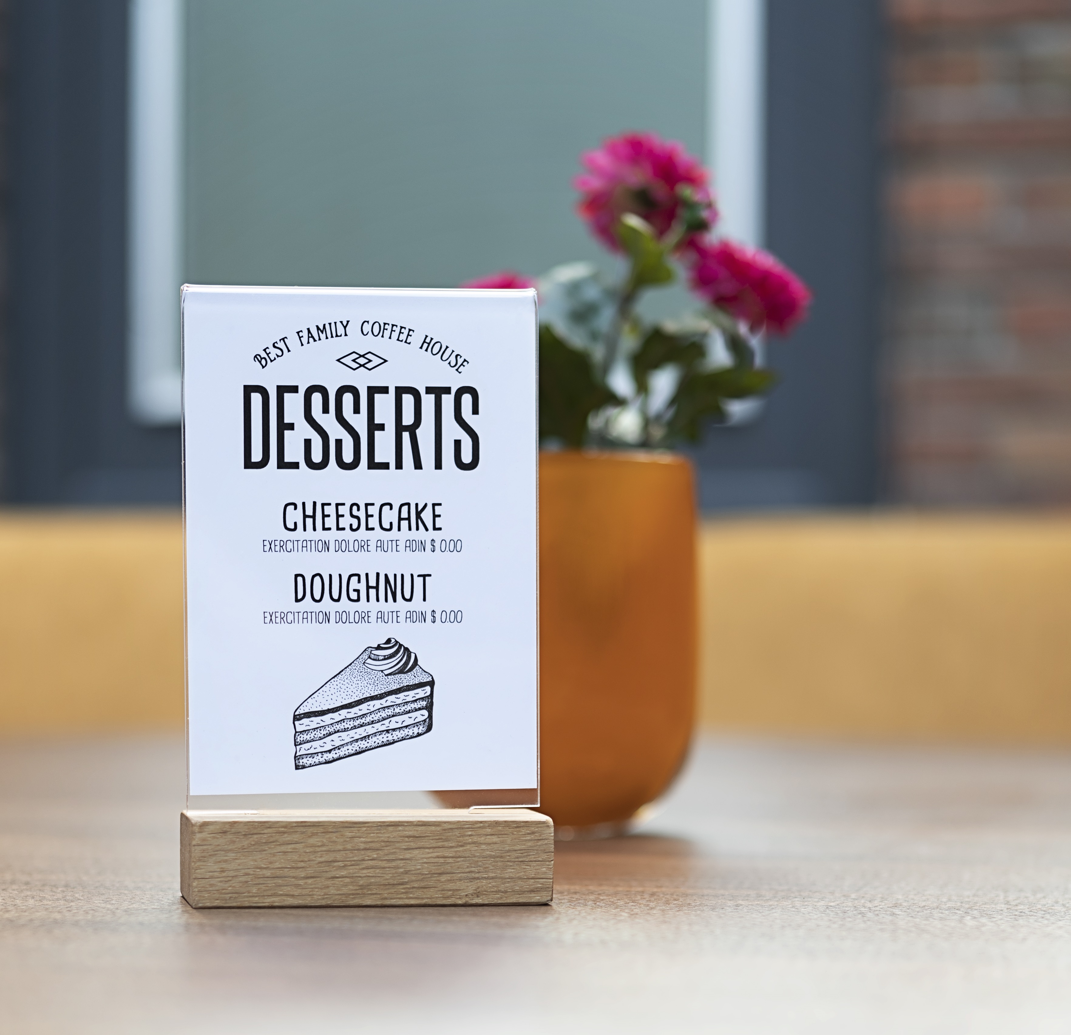 Europel Sign Holder A6 Portrait Acryl with Wood Base 