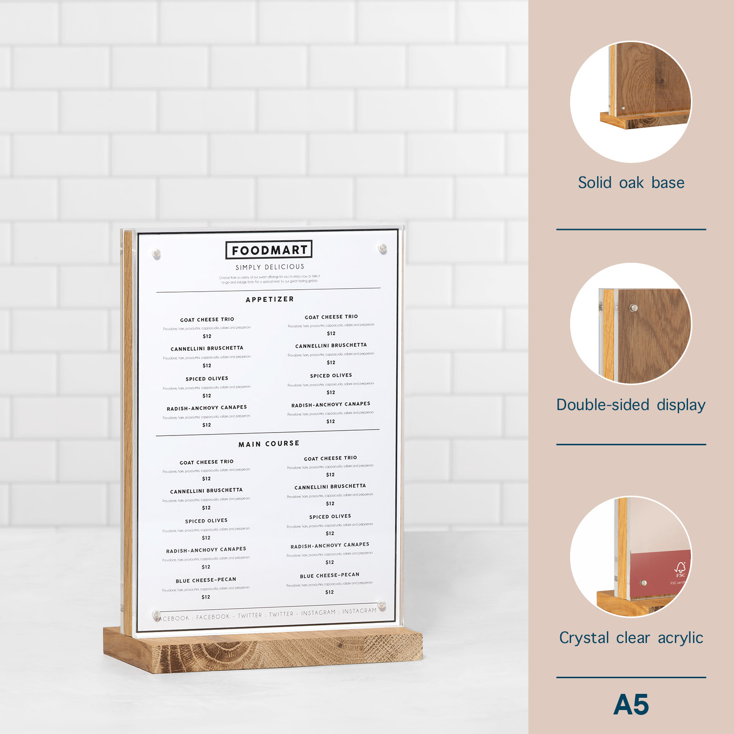 Europel Sign Holder T-standard A5 Wood Magnetic 