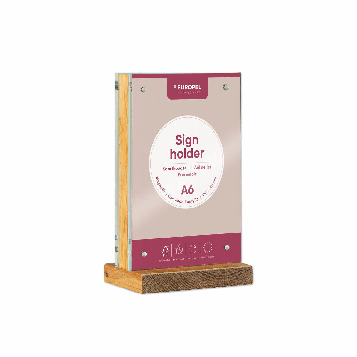 Europel Sign Holder T-standard A6 Wood Magnetic