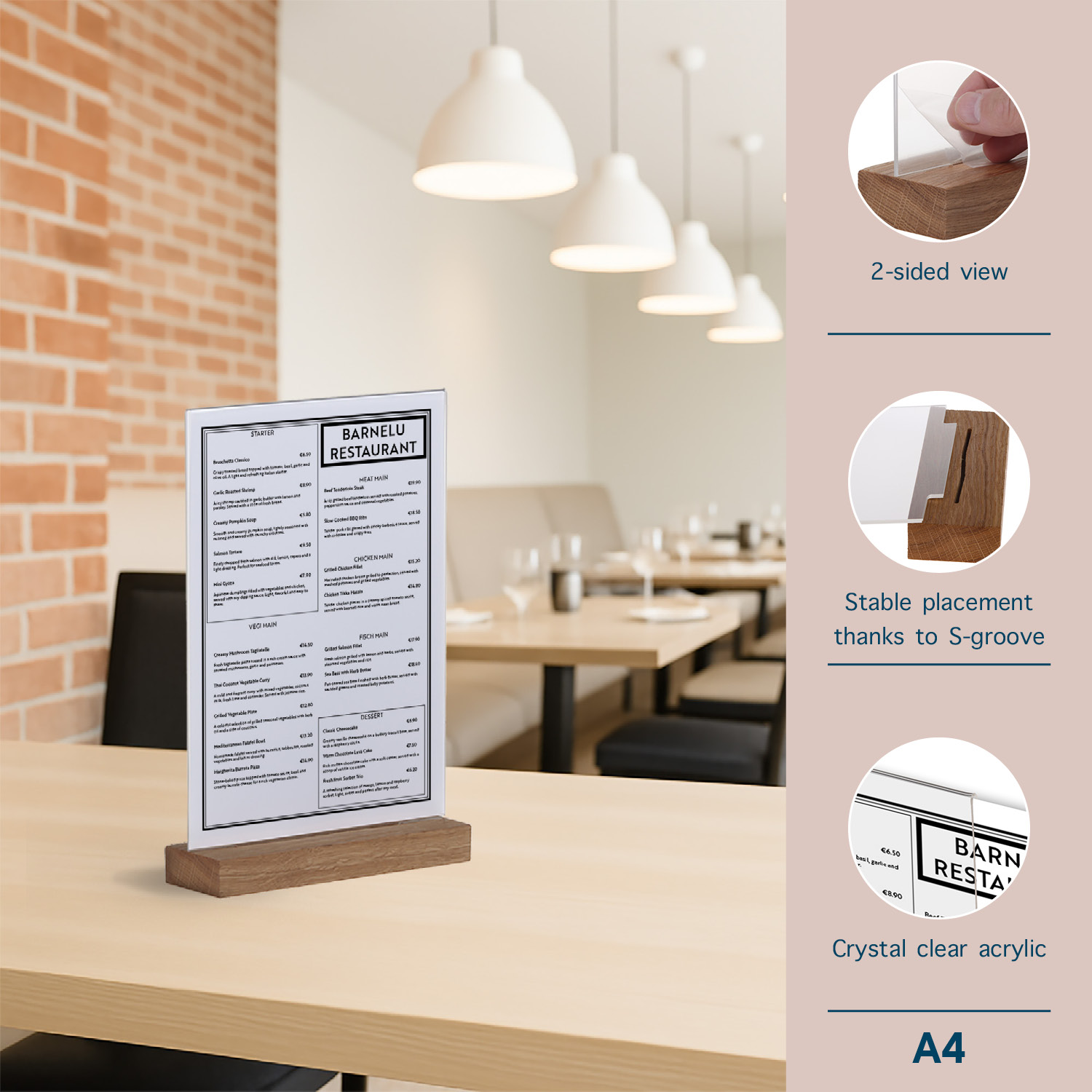 Europel Cardholder Acrylic with Oak Wooden Base A4 Portrait – Premium Display Stand