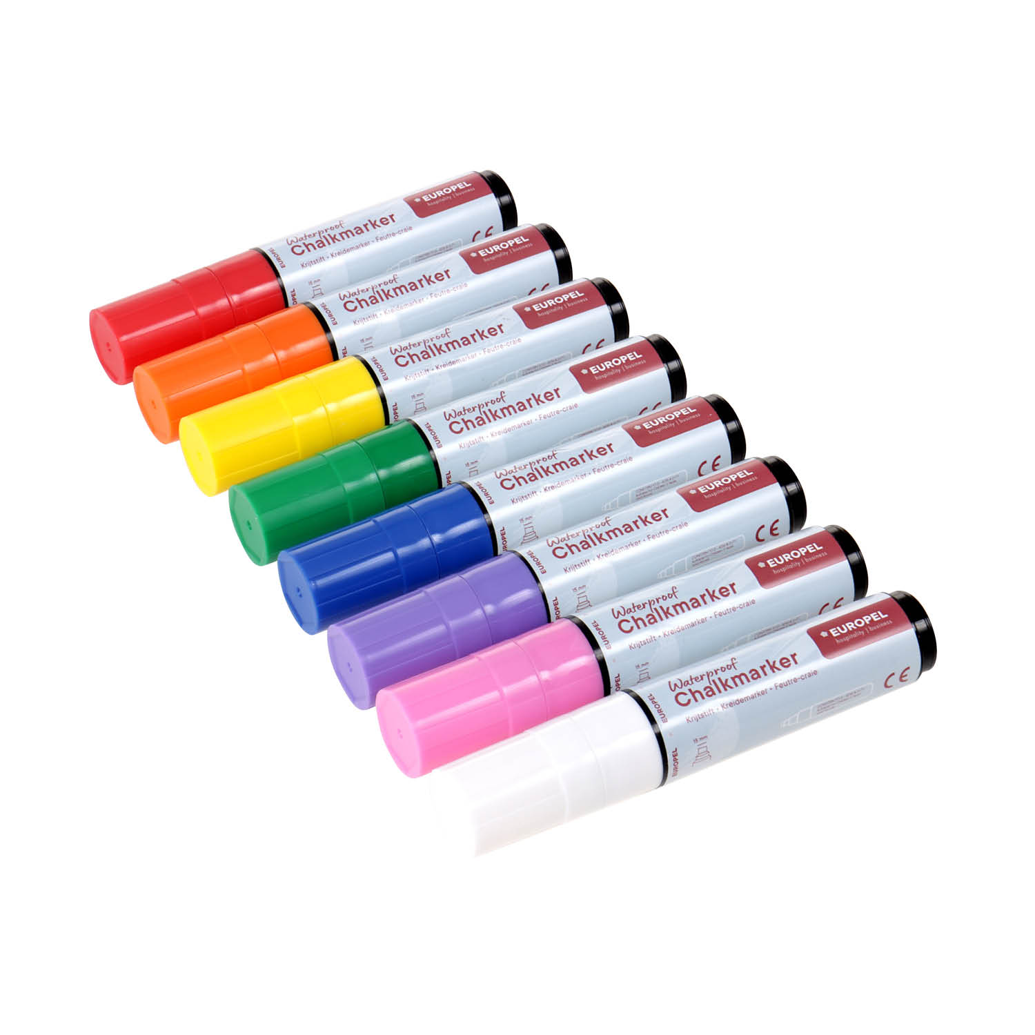 Europel Chalk Marker Waterproof 15 mm Assorted Colours PVC BOX 8 pcs