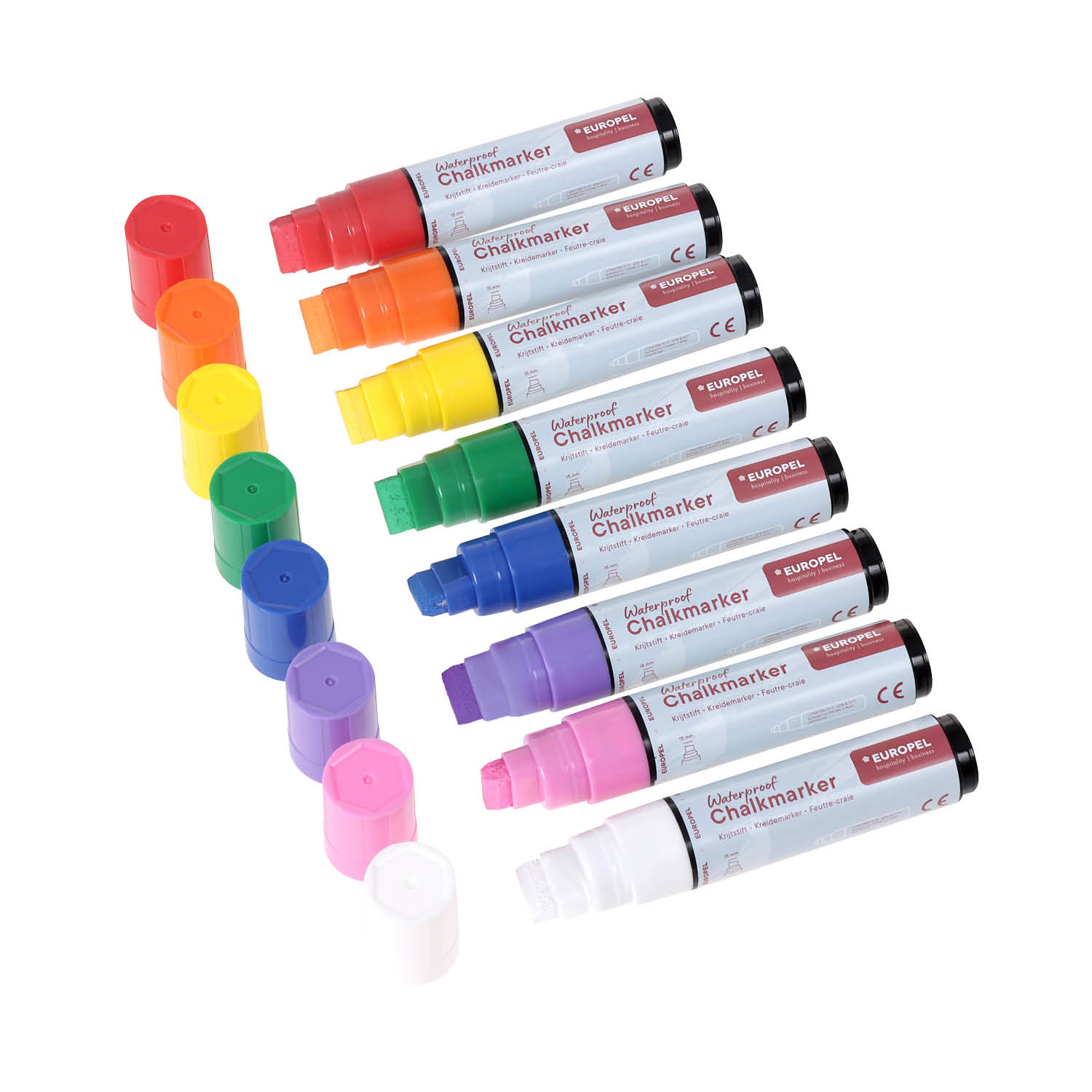 Europel Chalk Marker Waterproof 15 mm Assorted Colours PVC BOX 8 pcs