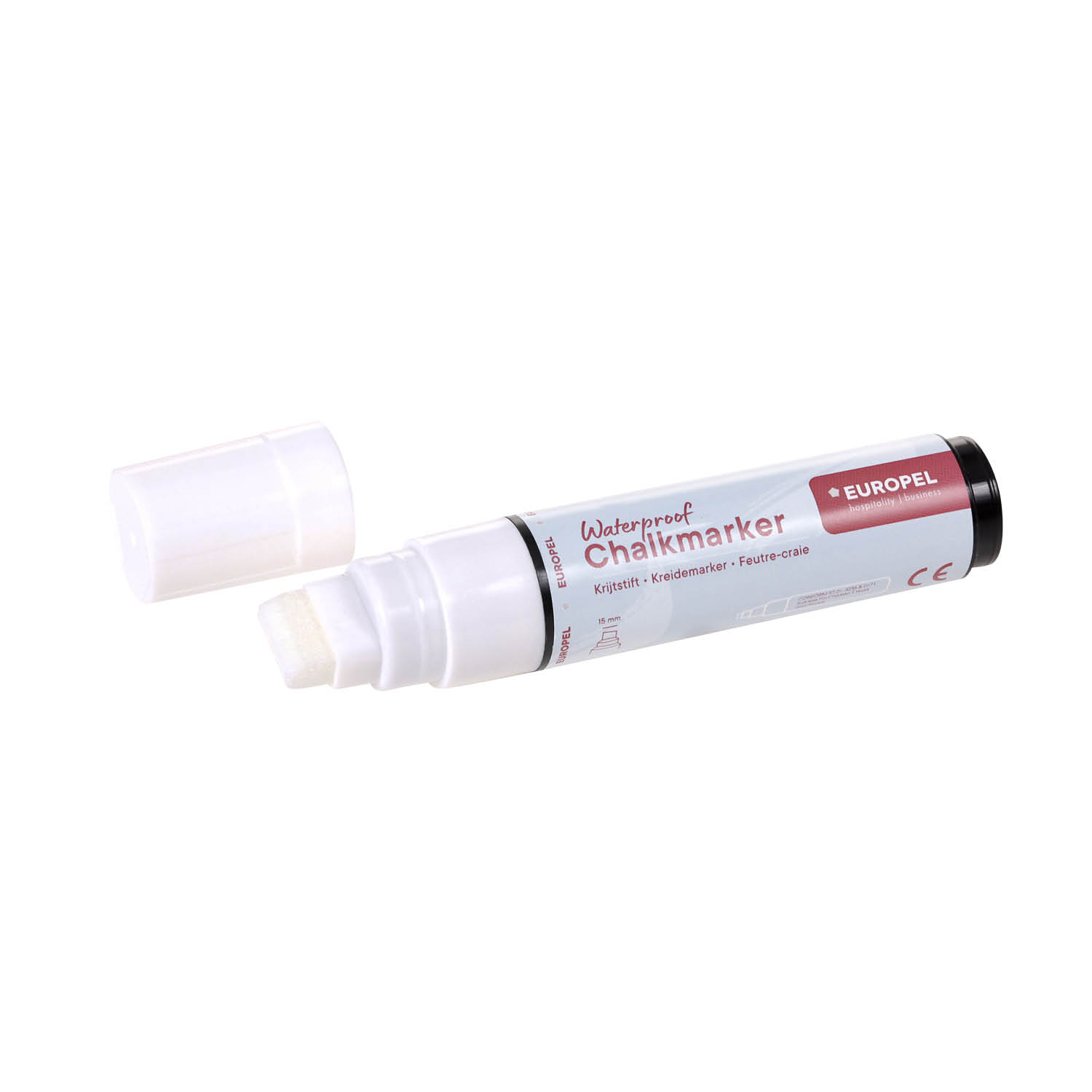 Europel Chalk Marker Waterproof 15 mm White Blister Card 1 pc
