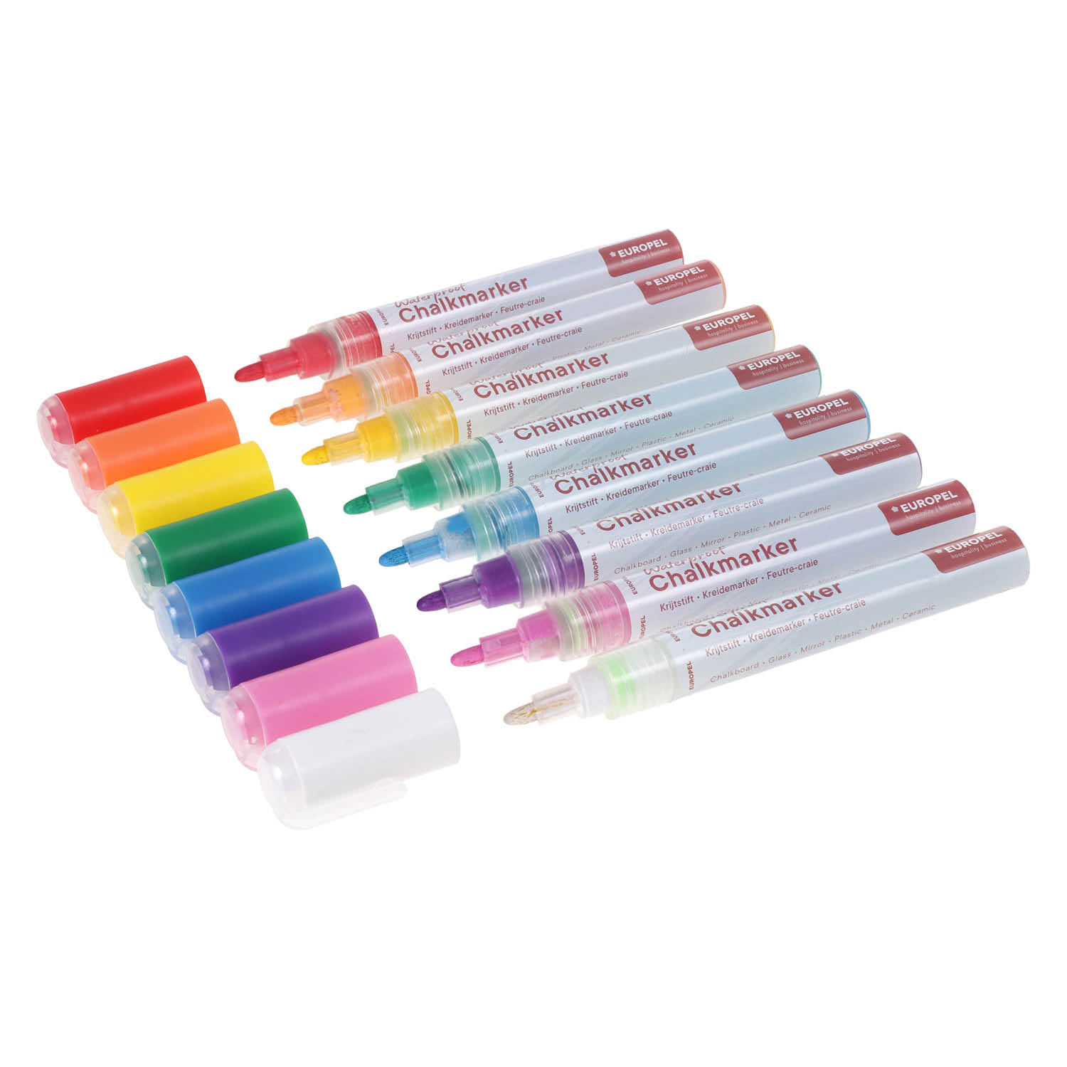 Europel Chalk Marker Waterproof 1-6 mm Assorted Colours PVC Box 8 pcs