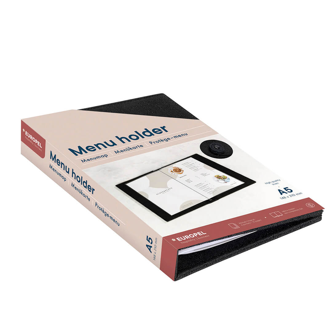 Europel Menu Holder Linen A5 6 Pockets Black